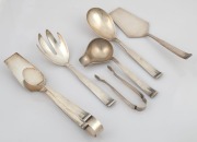 JUDAICA: A "Michsaf 100" silver-plated dinner service for six in a classic Art Deco&nbsp;style, circa 1940s, comprising of six eleven-piece settings of knives, forks and spoons (lacking one small cake knife), together with a comprehensive range of fish slices, - 2