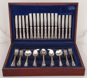 ELKINGTON&nbsp;"Modern Victorian" pattern sterling silver cutlery set for eight, made in Birmingham, circa 1963, housed in a canteen with valuation for $32,000. 2,508 grams silver weight (excluding knives)