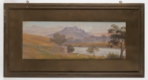 ARTIST UNKNOWN (mountain farm scene), oil on board, signed lower right (illegible), ​​​​​​​22 x 60cm, 44 x 82cm overall