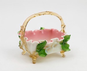 STEVENS & WILLIAMS antique English glass sweet meat basket, 19th century, 17cm high