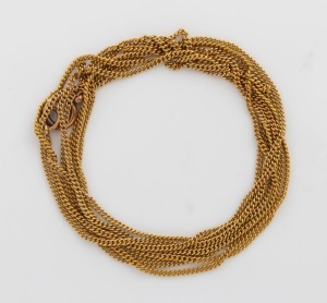An antique 9ct gold muff chain, 19th century, 142cm long, 11.2 grams