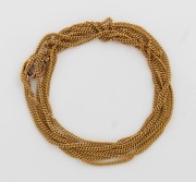 An antique 9ct gold muff chain, 19th century, 142cm long, 11.2 grams
