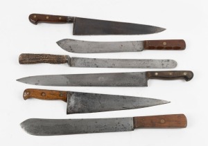 Six assorted antique knives including kitchen and butchery, as well as a handsome chocolatier's example, 19th/20th century, the largest 50cm long