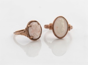 Two antique 9ct gold and carved cameo rings, 19th/20th century, 6.1 grams total