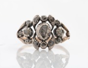 An antique Spanish Colonial rose gold and diamond cluster ring with silver mounts, South American origin, 18th/19th century,&nbsp; ​​​​​​​3.3 grams&nbsp;