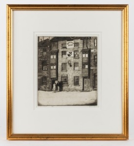 Three assorted dry point engravings in gilt frames, the largest 46 x 41cm overall