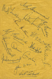 1946-47 ENGLAND TEAM, autograph page with 14 signatures including Walter Hammond, Alec Bedser, Len Hutton & Bill Voce. G/VG condition.