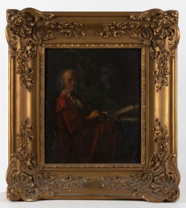 ARTIST UNKNOWN, (portrait of a seated man in red robe), oil on board, housed in attractive gilt frame, ​​​​​​​29 x 24cm, 46 x 41cm overall