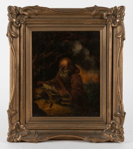 ARTIST UNKNOWN, (portrait of a seated man with a skull), oil on canvas, 25 x 20cm, 37 x 33cm overall