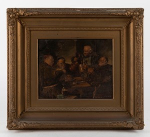 ARTIST UNKNOWN, (interior scene of feasting monks), enhanced lithograph on board, 20 x 25cm, 41 x 46cm overall
