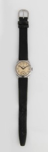 OMEGA vintage wristwatch in stainless steel case with Roman numerals and subsidiary seconds dial, retailed by A. Saunders of Sydney, 3cm wide including crown