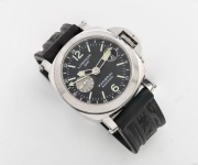 PANERAI&nbsp;"Luminor GMT" automatic wristwatch in&nbsp;stainless steel case, black dial and subsidiary seconds with 12 hour time indicator and single 24 hour indicator hand, 5cm wide