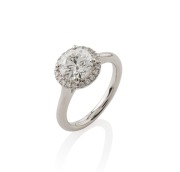 A platinum pav&eacute;&nbsp;halo engagement ring with impressive 1.26 carat central diamond (VVS2), (colour F), in original box of issue from James Allan Jewellers. "Excellent Round True Hearts and Arrows cut" the highest quality cut available with James Allen. This - 6