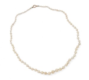 An antique Australian solid graduated opal bead necklace with 9ct rose gold clasp, circa 1910, 50cm long