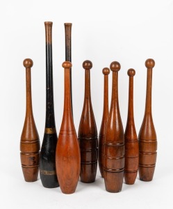 CALISTHENICS CLUBS five pairs of vintage and antique turned timber examples including ebonised, 19th/20th century, the largest 66cm long