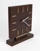 A German Art Deco mantle clock, leather and chrome with baton numerals, 20th century, 27cm high - 2