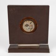 A German Art Deco mantle clock, leather and chrome with baton numerals, 20th century, 27cm high - 3