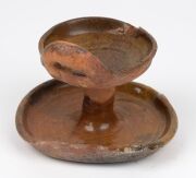 Antique Dutch earthenware oil lamp and tweezers, 17th century, excavated during diggings in Amsterdam, with letter of authenticity from Adam Langweiler, D.C., 11.5cm high - 4
