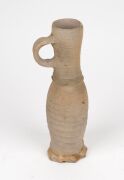 An antique Dutch terracotta cooking pan, 17th century; together with a Siegburg stoneware jug, 15th century, (2 items), the jug 25cm high - 2