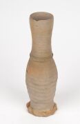 An antique Dutch terracotta cooking pan, 17th century; together with a Siegburg stoneware jug, 15th century, (2 items), the jug 25cm high - 3
