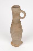 An antique Dutch terracotta cooking pan, 17th century; together with a Siegburg stoneware jug, 15th century, (2 items), the jug 25cm high - 4