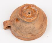 An antique Dutch pottery cup with trailing slip glaze; together with a similar undecorated example, 17th century, (2 items) the larger 6.5cm high, 12.5cm wide - 7