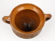 An antique Dutch earthenware cooking pot with tripod base and two handles, circa 1575, excavated near Amsterdam, with letter of authenticity from Adam Langweiler, D.C., ​​​​​​​15cm high, 25cm wide - 7