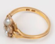 An antique 18ct gold ring, set with five seed pearls and white diamond, 19th century,&nbsp; ​​​​​​​2.9 grams - 4