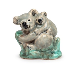 CASTLE HARRIS rare pottery koala and joey on branch figure group, 7cm high 