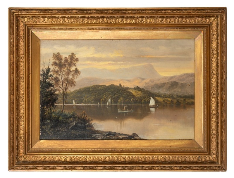 HAUGHTON FORREST (1826-1925), (attributed), (British scene landscape), oil on academy board, signed lower left "Forrest", with pencil inscription verso "...Castle On The...", with framer's label verso "John Pill of Hobart", 30 x 46cm, 48 x 44cm overall