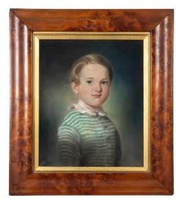 WILLIAM DOWLING (attributed) (1824-1875), (portrait of a boy), pastel on paper, housed in fine quality antique huon pine picture frame with gilt slip, mount and remains of paper label for Robin Hood of Hobart, 37 x 30.5cm, 54 x 48cm overall