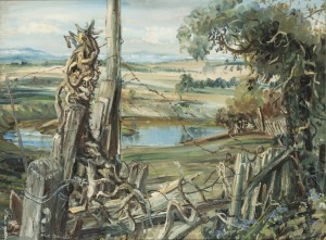 NEIL DOUGLAS (1911-2003), (barbed wire fence), oil on board, signed lower left "Neil Douglas", ​​​​​​​44 x 60cm, 61 x 77cm overall