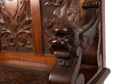 Circle of ROBERT PRENZEL&nbsp;Australian blackwood hall seat with carved griffin and face mask decoration, early 20th century, 138cm high x 115cm wide x 41cm deep - 2