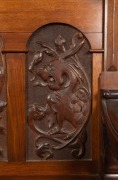 Circle of ROBERT PRENZEL&nbsp;Australian blackwood hall seat with carved griffin and face mask decoration, early 20th century, 138cm high x 115cm wide x 41cm deep - 5