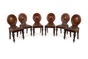 GEORGE THWAITES & DANIEL LIVINGSTONE of Melbourne, important set of six antique Australian carved cedar target back chairs, originally commission for the NATIONAL BANK OF AUSTRALASIA situated at 279 Collins Street Melbourne. These chairs are believed to be unique with additional carving present on the reverse, circa 1858.