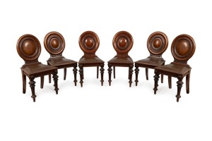 GEORGE THWAITES & DANIEL LIVINGSTONE of Melbourne, important set of six antique Australian carved cedar target back chairs, originally commission for the NATIONAL BANK OF AUSTRALASIA situated at 279 Collins Street Melbourne. These chairs are believed to b