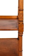 A rare Australian figured huon pine four tier wotnot with single drawer and well turned tapering column supports on brass castors, Tasmanian origin, circa 1840, 138cm high, 46cm wide, 38cm deep - 5