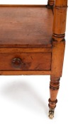 A rare Australian figured huon pine four tier wotnot with single drawer and well turned tapering column supports on brass castors, Tasmanian origin, circa 1840, 138cm high, 46cm wide, 38cm deep - 6