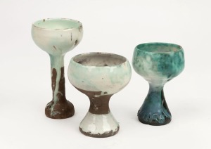 JOHN PERCEVAL group of three pottery goblets, all with incised signature "Perceval", the largest 14.5cm high