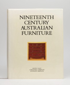 "NINETEENTH CENTURY AUSTRALIAN FURNITURE", by Fahy, Simpson and Simpson [Syd. 1985], limited edition of 2000 copies, with D/J, black cloth boards with gilt title. Used but good firm and clean copy.