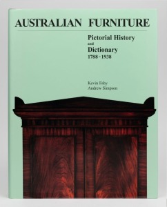 "AUSTRALIAN FURNITURE PICTORIAL HISTORY AND DICTIONARY 1788-1938" by Kevin Fahy & Andrew Simpson [Syd, 1998] signed limited edition 1482/2000, black cloth boards with embossed gilt lettering, with D/J. Near new condition, an excellent copy.