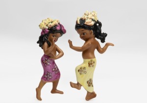 BROWNIE DOWNING pair of porcelain figural wall plaques, mid 20th century, stamped "Brownie Downing Design", 16cm and 17cm high