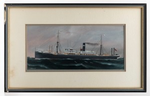 H. CRANE, (The Australia), watercolour and gouache, signed lower left "H. Crane", inscribed "Cargo steamship, Australia, 1920-1939", 14 x 30cm, 27 x 43cm overall