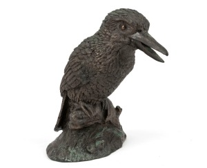 A cast resin kookaburra statue with bronzed finish, 20th century, 18cm high