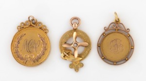 Three antique 9ct gold fobs, early 20th century, 20.1 grams total