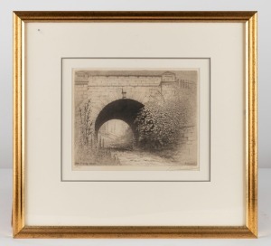 JOSEPH CHRISTIAN GOODHART (1875-1952), Molle St. Bridge, Hobart, ​​​​​​​dry point etching, titled in plate and signed lower right "J. C. Goodhart", 18 x 23cm, 40 x 43cm overall