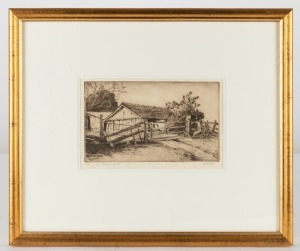 E. WATSON, The Farm Gate, dry point etching, 35/50, signed and titled in the lower margin, 14 x 22cm, 36 x 42cm overall