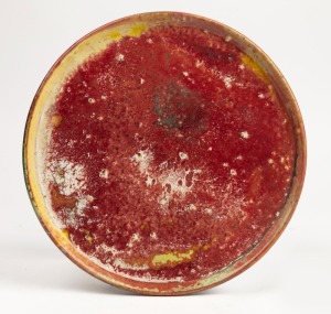 NICHOLAS HEIDERICH flambe glazed pottery dish, incised "Nicholas Heiderich", 24.5cm diameter