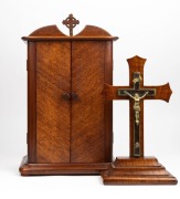 An antique Australian two door travelling alter, crafted in Queensland maple, 19th/20th century, 45cm high