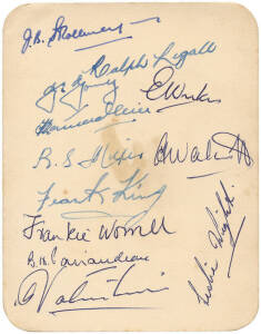 1952-53 WEST INDIES TEAM, card with 12 signatures including Jeffrey Stollmeyer (captain), Frank Worrell & Clyde Walcott.